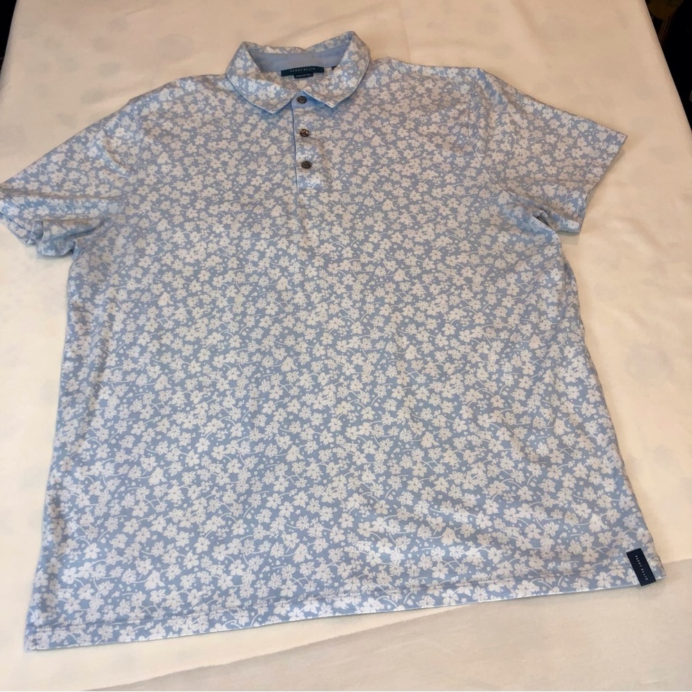 Mens Perry Ellis Blue White Polo Shirt - Picture 10 of 16